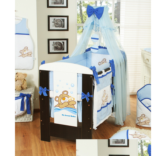 Conjunto de cama bebé  5 elementos urso colorido azul 